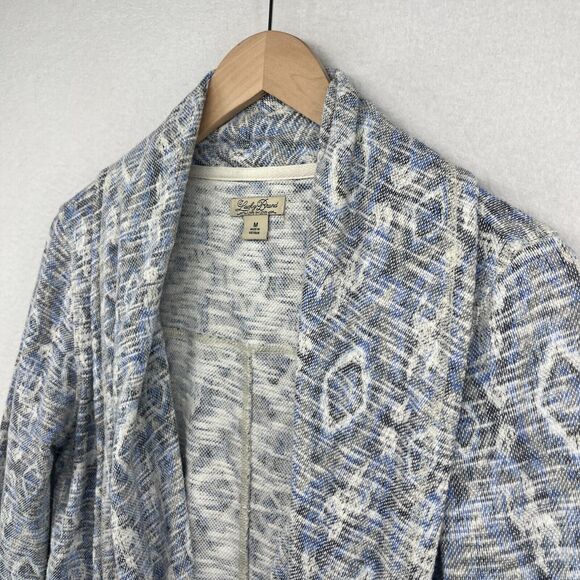 LUCKY BRAND Cardigan Womens M Ikat Southwestern Open Front Shawl Slub Blue - Picture 6 of 13